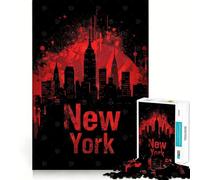 Puzzle difficile con silhouette rossa di New York per adulti, 1000 pezzi, stimolante per la mente, divertente, con bordi precisi, idea regalo creativa (38x52cm)