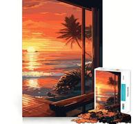 Puzzle difficile con vista sull'oceano e tramonto, 1000 pezzi, gioco di logica semplice e divertente, taglio di precisione, regalo di Natale (38x26cm)