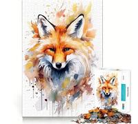 Puzzle difficile con volpe rossa ad acquerello per adulti, 1000 pezzi, migliora la memoria, rilassa la mente, bordi netti, elegante regalo (50x75cm)