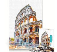 Puzzle difficile da 1000 pezzi con acquerello raffigurante la città di Roma, ideale per adulti Gioco di abilità e divertimento in famiglia, con intagli precisi Oggetto da collezione (50x75cm)