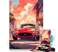 Puzzle difficile da 1000 pezzi con auto d'epoca rossa al tramonto, per adulti, gioco di logica puro, attività domestica, taglio netto, regalo adorabile (50x75cm)