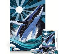 Puzzle difficile da 1000 pezzi con balena che salta dalle onde, effetto vetrata, ideale per adulti Attività rilassante e di concentrazione Taglio liscio Regalo invernale (50x75cm)