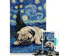 Puzzle difficile da 1000 pezzi con carlino che dorme sotto un cielo stellato, per adulti Gioco intelligente da assemblare a casa, regalo festivo (50x75cm)