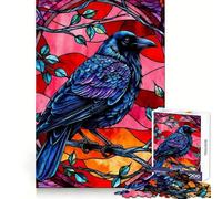 Puzzle difficile da 1000 pezzi con corvo in stile vetrata per adulti, gioco di logica puro, attività domestica, taglio netto, regalo delizioso (38x26cm)