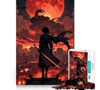 Puzzle difficile da 1000 pezzi con drago samurai e luna di sangue per adulti, gioco di logica e abilità, per tutta la famiglia, con intagli precisi, da collezione (38x52cm)
