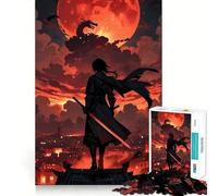Puzzle difficile da 1000 pezzi con drago samurai e luna di sangue per adulti, gioco di logica e abilità per tutta la famiglia, taglio preciso, oggetto da collezione (50x75cm)