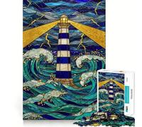 Puzzle difficile da 1000 pezzi con faro in vetro colorato per adulti, giocattolo intelligente, divertente e spensierato, taglio preciso, regalo artistico 38x52cm