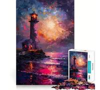 Puzzle difficile da 1000 pezzi con faro sull'oceano viola per adulti, con memoria di forma, facile da assemblare, per il tempo libero e come regalo artistico (50x75cm)