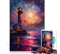 Puzzle difficile da 1000 pezzi con faro sull'oceano viola per adulti, gioco intelligente da fare a casa, divertente da assemblare, regalo festivo (38x26cm)