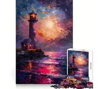 Puzzle difficile da 1000 pezzi con faro sull'oceano viola per adulti, gioco intelligente da fare a casa, divertente da assemblare, regalo festivo (38x26cm)