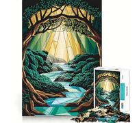Puzzle difficile da 1000 pezzi con foresta e fiume in vetro colorato per adulti, ideale per rafforzare la memoria, alleviare lo stress e creare un'opera d'arte di alta qualità 38x26cm