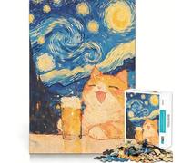 Puzzle difficile da 1000 pezzi con gatto arancione e birra, tema Notte stellata, per adulti Stimola la memoria, è un gioco rilassante, taglio di alta qualità e rappresenta il regalo perfetto (50x75cm)