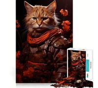 Puzzle difficile da 1000 pezzi con gatto arancione samurai per adulti, gioco di logica e abilità per tutta la famiglia, intagli precisi, oggetto da collezione (50x75cm)