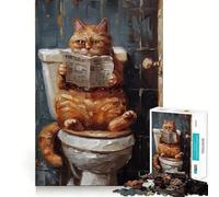 Puzzle difficile da 1000 pezzi con gatto soriano arancione e toilette per adulti, gioco intelligente da assemblare a casa, regalo festivo (38x26cm)