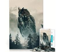 Puzzle difficile da 1000 pezzi con gufo, foresta, alberi e montagna per adulti, gioco intelligente da fare a casa, divertente da assemblare, regalo festivo (50x75cm)