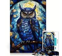 Puzzle difficile da 1000 pezzi con gufo in vetro colorato per adulti, con memoria di forma, facile da assemblare, per il tempo libero e come regalo artistico (38x52cm)