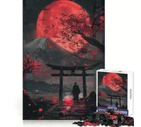 Puzzle difficile da 1000 pezzi con il portale Torii e la luna rossa del Fuji, ideale per adulti Gioco di intelletto, momento di relax, taglio di qualità, (38x52cm)