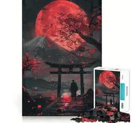 Puzzle difficile da 1000 pezzi con il portale Torii e la luna rossa del Fuji, ideale per adulti Gioco di intelletto, momento di relax, taglio di qualità, (38x52cm)