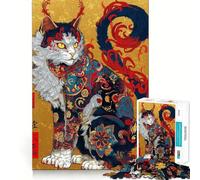 Puzzle difficile da 1000 pezzi con illustrazione di un gatto giapponese decorato, per adulti Gioco intelligente da fare a casa, divertente da assemblare, regalo festivo (38x52cm)