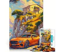 Puzzle difficile da 1000 pezzi con immagine di un'auto arancione, dipinto di Cliffside Villa, per adulti Stimola la memoria, è un gioco rilassante, di alta qualità e perfetto come regalo (38x52cm)