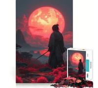 Puzzle difficile da 1000 pezzi con luna e ciliegie samurai, Giappone, per adulti, gioco di logica fine, divertente e rilassante, bordi precisi, regalo pensato (38x52cm)