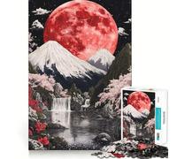 Puzzle difficile da 1000 pezzi con luna rossa e montagna Fuji per adulti, gioco di logica puro, attività domestica, taglio netto, regalo delizioso (50x75cm)