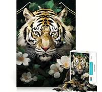 Puzzle difficile da 1000 pezzi con motivo Tigre d'Argento e Fiori per adulti ideale per giochi di logica e per rafforzare i legami familiari con taglio di precisione e una piacevole sorpresa 38x26cm