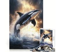 Puzzle difficile da 1000 pezzi con orca che salta fuori dall'acqua per adulti, gioco intelligente da fare a casa, divertente da assemblare, regalo festivo (50x75cm)