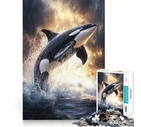 Puzzle difficile da 1000 pezzi con orca che salta fuori dall'acqua per adulti, gioco intelligente da fare a casa, divertente da assemblare, regalo festivo (50x75cm)