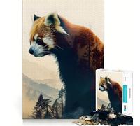 Puzzle difficile da 1000 pezzi con panda rosso a doppia esposizione per adulti, stimolante per la mente, per un piacevole svago, con tagli precisi e un regalo memorabile (38x26cm)