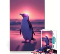 Puzzle difficile da 1000 pezzi con pinguino e tramonto, ideale per adulti, gioco di logica, attività di gruppo, bordi trasparenti, regalo perfetto (50x75cm)