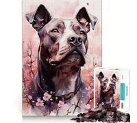 Puzzle difficile da 1000 pezzi con pitbull e fiori rosa per adulti, gioco di logica fine, divertente e rilassante, bordi puliti, regalo premuroso (50x75cm)