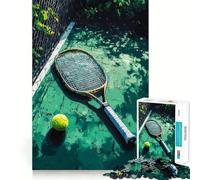 Puzzle difficile da 1000 pezzi con racchetta e palla da tennis sul campo, ideale per adulti Rafforza la memoria, allevia lo stress e offre un'opera d'arte di alta qualità 38x52cm