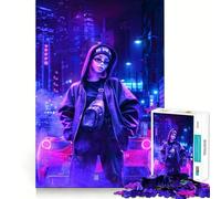 Puzzle difficile da 1000 pezzi con ragazza cyberpunk al neon per adulti, gioco di logica stimolante, ideale per momenti di condivisione, bordi trasparenti, regalo perfetto (38x26cm)