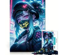 Puzzle difficile da 1000 pezzi con ragazza cyberpunk al neon per adulti, gioco di logica stimolante, ideale per momenti di condivisione, bordi trasparenti, regalo perfetto (38x26cm)