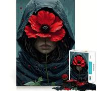 Puzzle difficile da 1000 pezzi con ritratto di donna e papavero rosso per adulti, giocattolo stimolante per la mente, per momenti di relax, con taglio di qualità, (38x52cm)