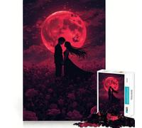 Puzzle difficile da 1000 pezzi con silhouette romantica sotto la luna rossa per adulti, gioco di logica fine, divertente e rilassante, bordi puliti, regalo premuroso (50x75cm)