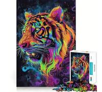 Puzzle difficile da 1000 pezzi con tigre dipinta al neon per adulti, gioco di logica, per momenti di relax, taglio liscio, regalo di alta qualità (50x75cm)