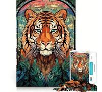 Puzzle difficile da 1000 pezzi con tigre in vetro colorato per adulti, ideale per il relax e il recupero di dettagli nitidi, 50x75cm