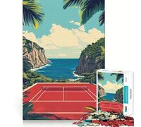 Puzzle difficile da 1000 pezzi con vista sull'oceano e campo da tennis, per adulti Gioco intelligente da assemblare a casa, regalo festivo (50x75cm)