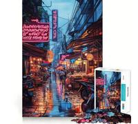 Puzzle difficile da 1000 pezzi "Neon Night Market" per adulti, gioco di logica, per momenti di relax, taglio liscio, regalo di alta qualità (50x75cm)