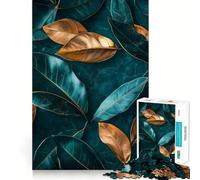 Puzzle difficile da 1000 pezzi per adulti con foglie color verde acqua e oro, ideale per rafforzare la memoria, alleviare lo stress e creare un'opera d'arte di alta qualità 38x26cm