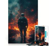 Puzzle difficile da 1000 pezzi "Soldato nella tempesta di fuoco" per adulti, sfida mentale, svago rilassante, taglio preciso, regalo memorabile (38x52cm)