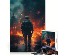 Puzzle difficile da 1000 pezzi "Soldato nella tempesta di fuoco" per adulti, sfida mentale, svago rilassante, taglio preciso, regalo memorabile (38x52cm)