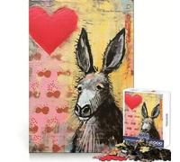 Puzzle difficile da collezione per adulti con asinello triste e cuore tema San Valentino tecnica mista 1000 pezzi gioco di abilità attività per tutta la famiglia taglio preciso opera d'arte (38x52cm)
