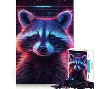 Puzzle difficile da collezione per adulti con motivo procione rosa neon e viola, 1000 pezzi, gioco di logica e abilità per tutta la famiglia (38x26cm)