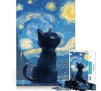 Puzzle difficile da realizzare con gatto anime Notte stellata per adulti, 1000 pezzi, con grafica accattivante, rilassante e precisa, 38x26cm