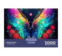 Puzzle difficile dettagliato 1000 pezzi Ali Arcobaleno Rose Rosse, adulti bambini, idea regalo antistress decorazione 52x38cm