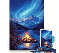 Puzzle difficile "Fuoco notturno sotto l'aurora boreale" per adulti, 1000 pezzi, gioco intelligente da fare a casa, divertente da assemblare, regalo festivo (38x26cm)