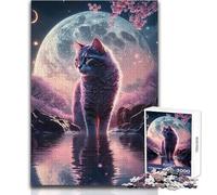 Puzzle difficile Gattino al chiaro di luna da favola per adulti, 1000 pezzi, gioco educativo per la mente, valore sentimentale, dimensioni 38x52cm
